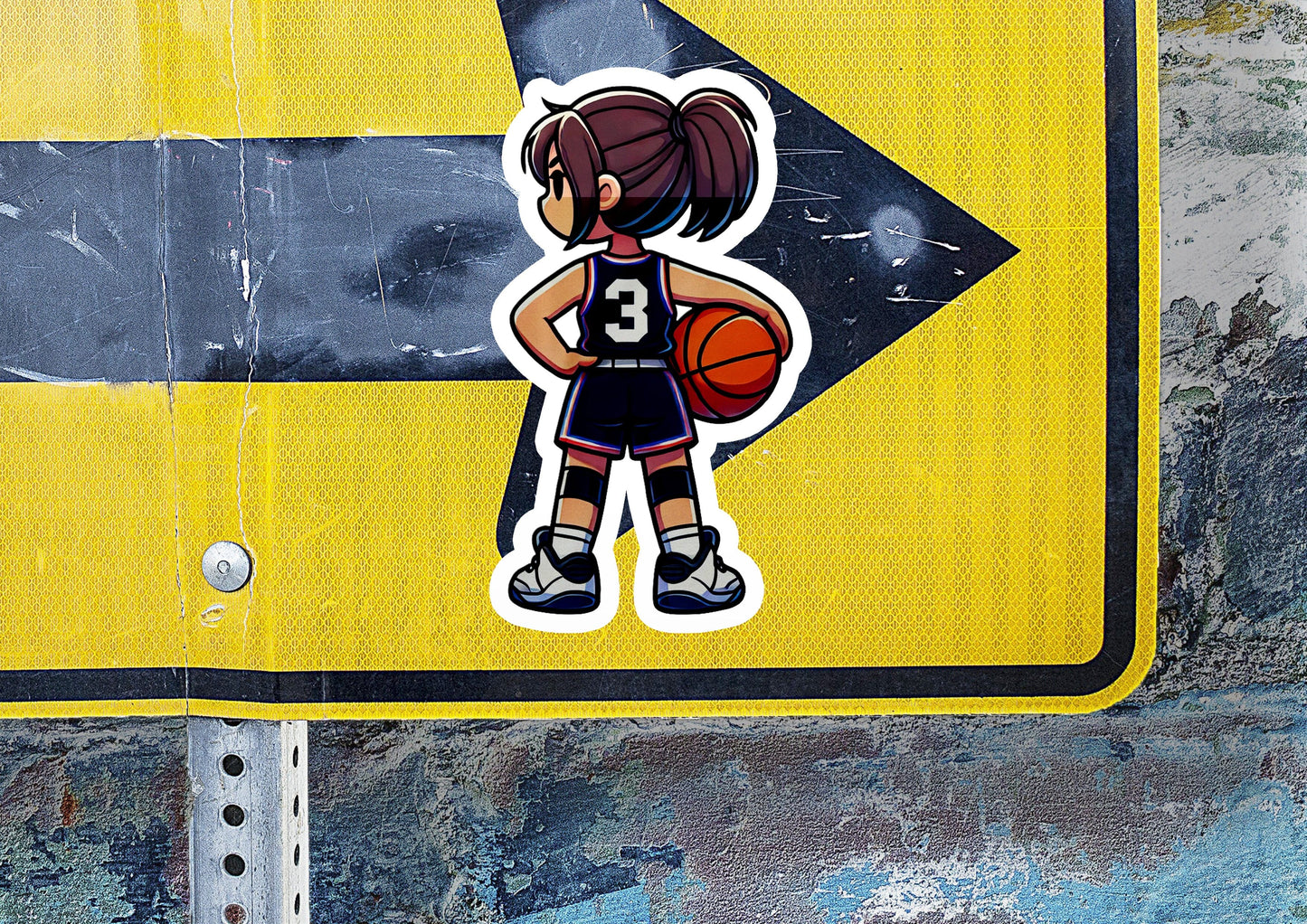 a sticker of a girl holding a basketball