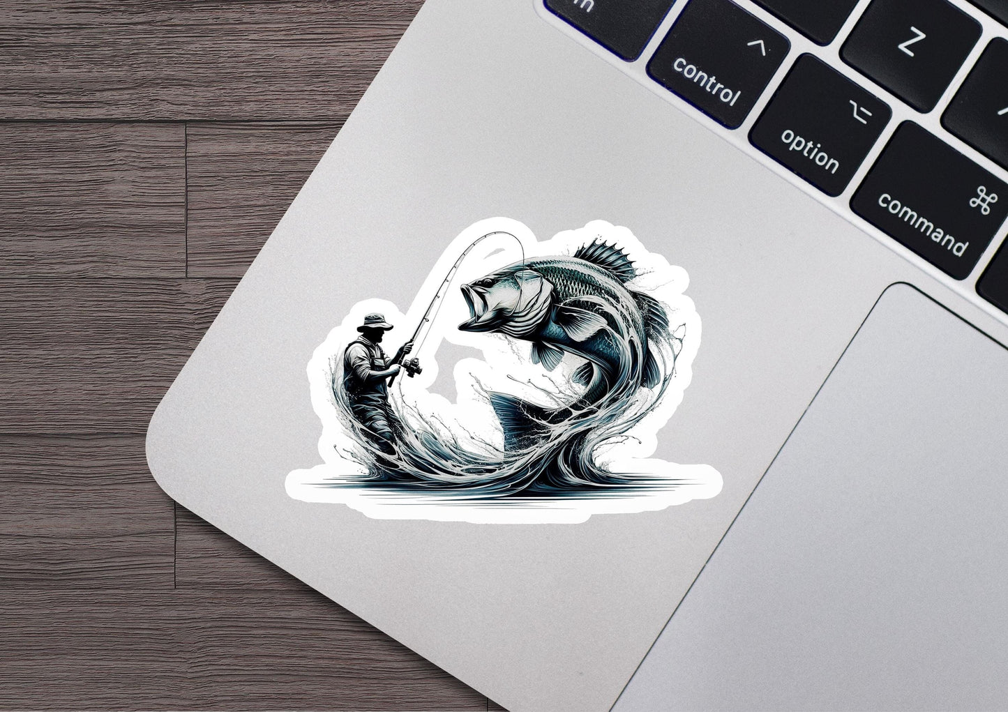 a sticker of a man holding a fishing rod
