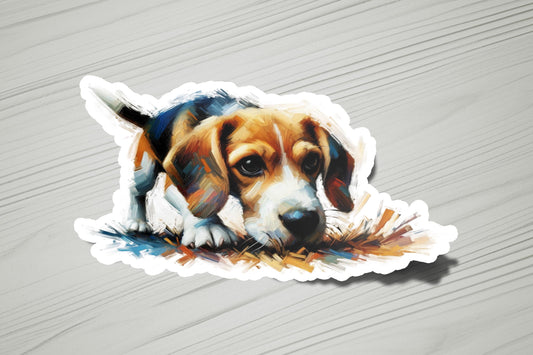 a sticker of a dog laying on the ground