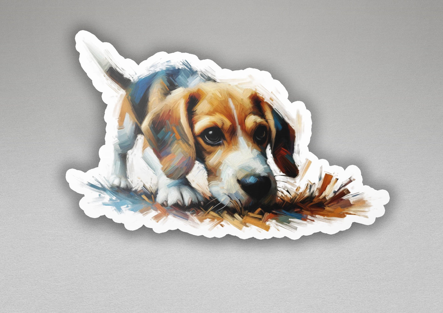 a sticker of a dog laying down on the ground