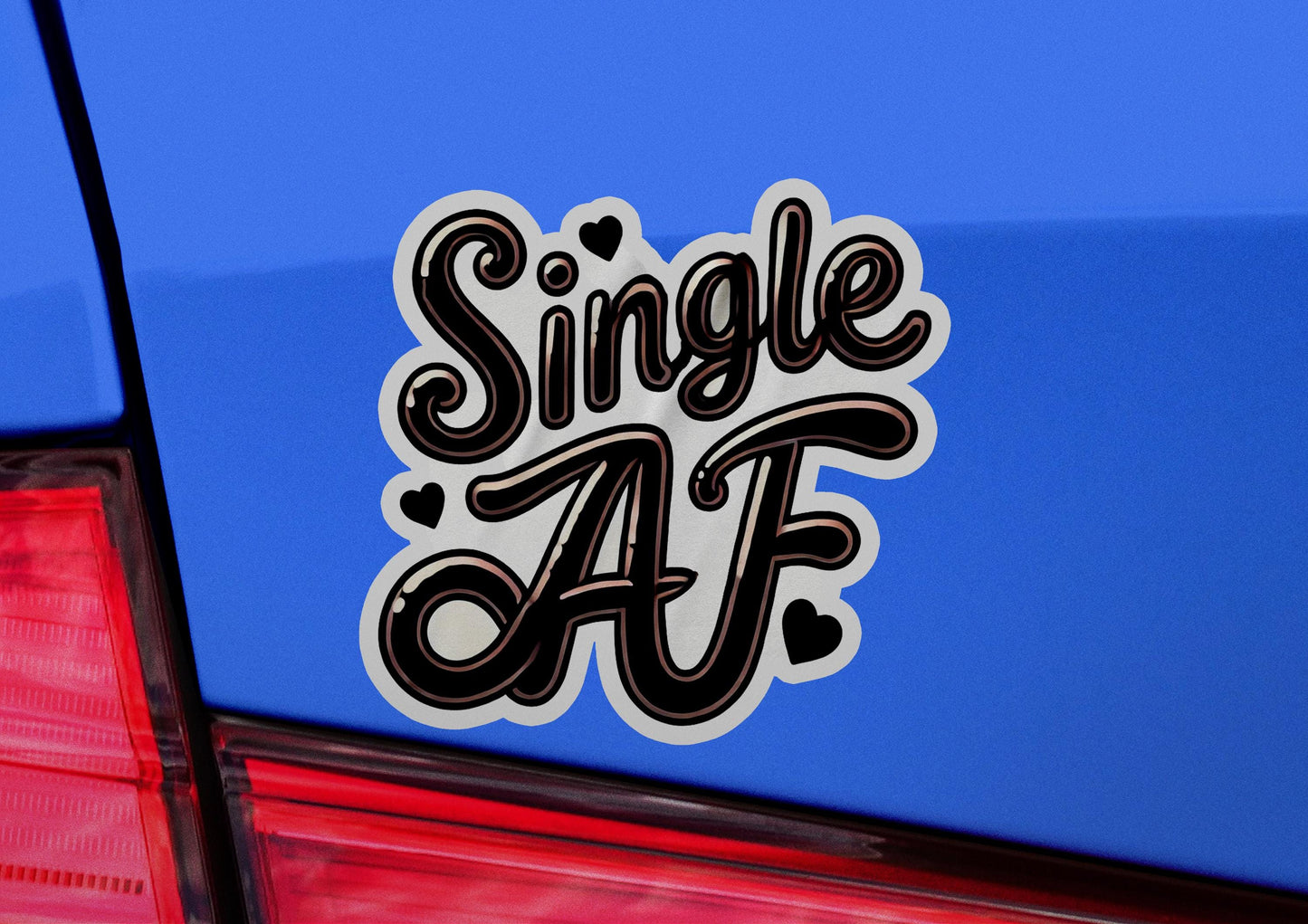 a sticker that says single af on the back of a car
