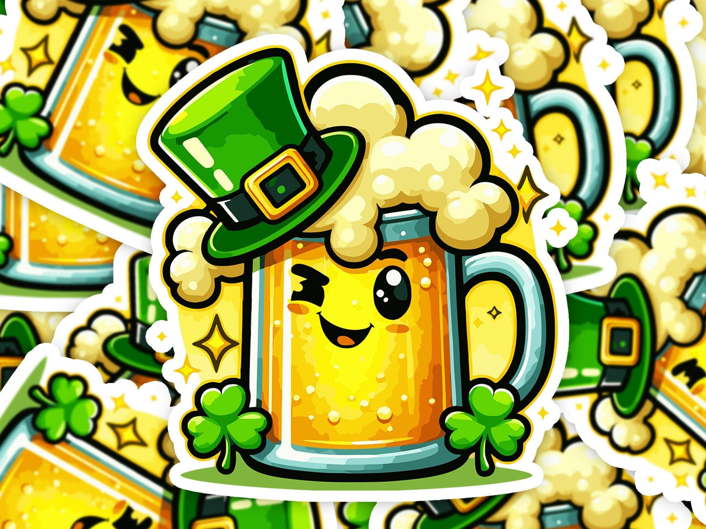 Beer Winking St Patricks Vinyl Sticker | Dishwasher Safe & Durable | Custom Sizes | Fast Shipping | Made in USA Fiesta Doodle waterproof vinyl sticker. dishwasher safe outdoor sticker.