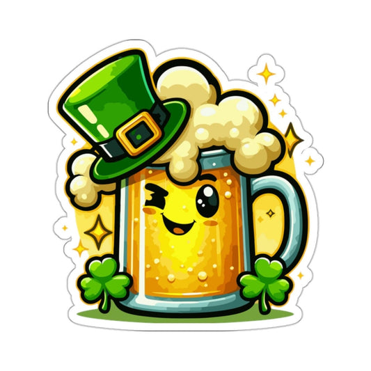 Beer Winking St Patricks Vinyl Sticker | Dishwasher Safe & Durable | Custom Sizes | Fast Shipping | Made in USA Fiesta Doodle waterproof vinyl sticker. dishwasher safe outdoor sticker.
