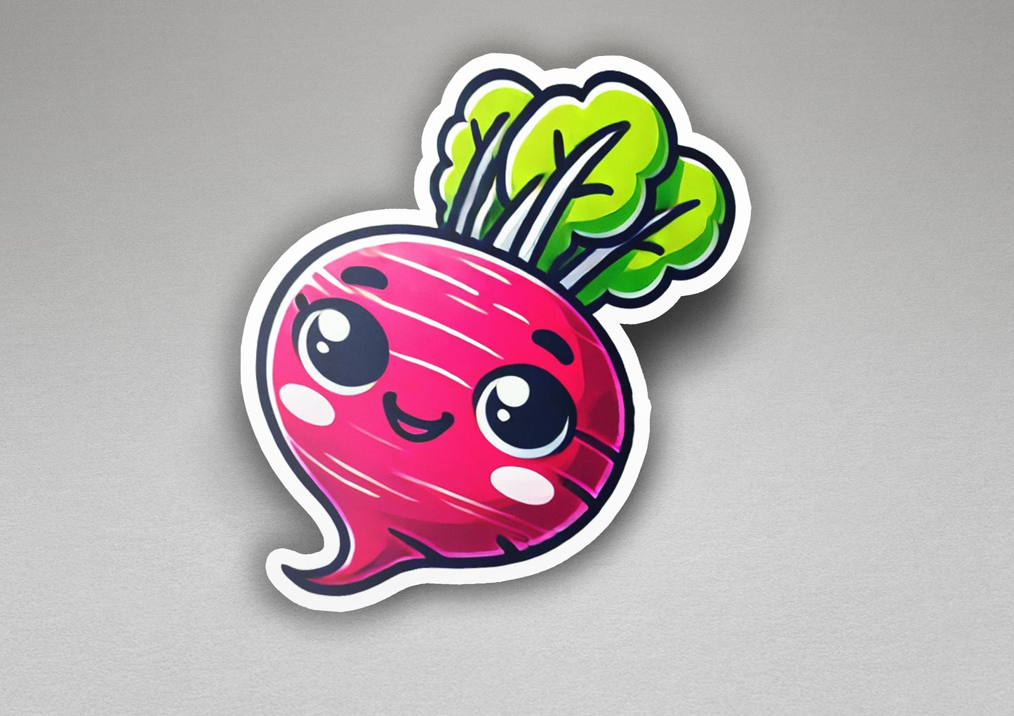 a sticker of a radish with a smiley face