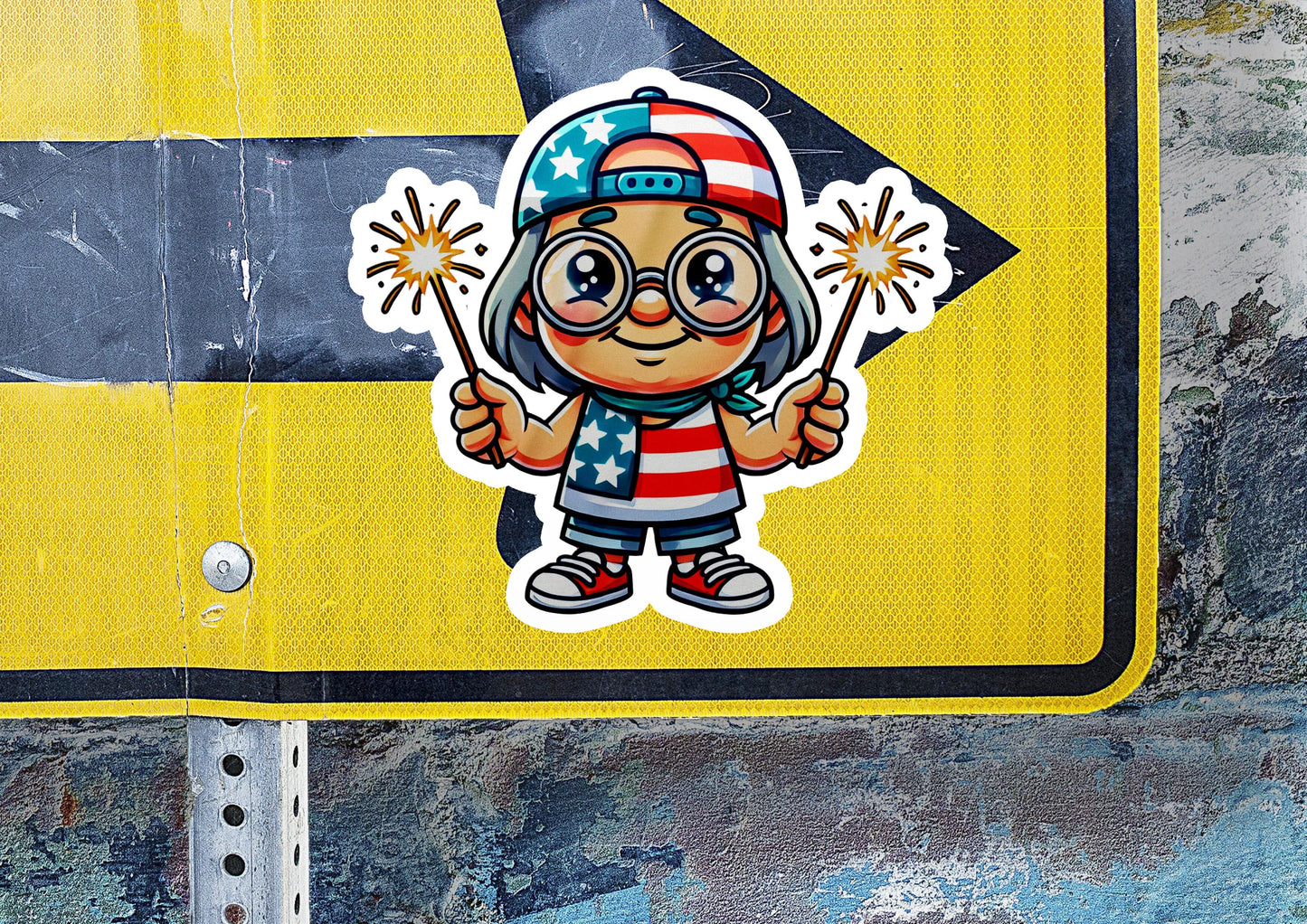 a yellow street sign with a cartoon character on it
