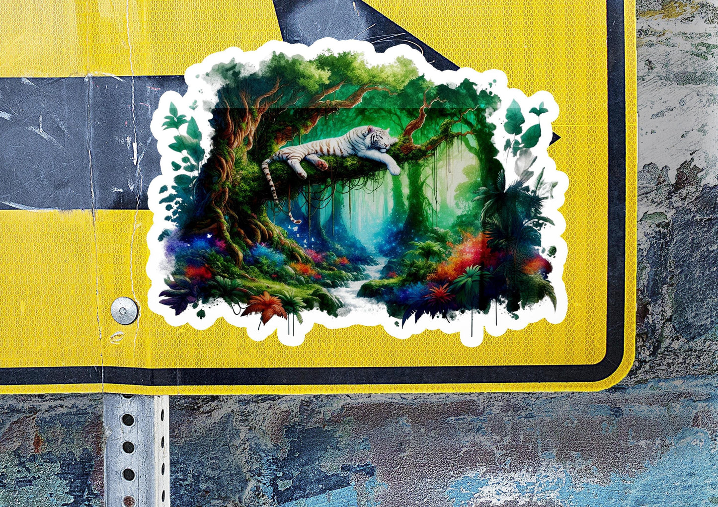 a sticker of a wolf in a forest