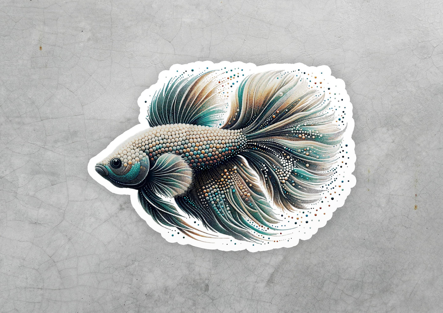 a sticker of a fish on a gray surface