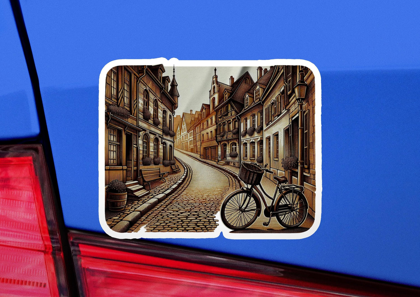 a sticker of a bicycle on the back of a car