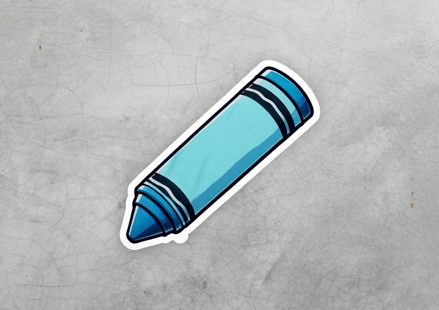 a sticker of a blue crayon crayon tube