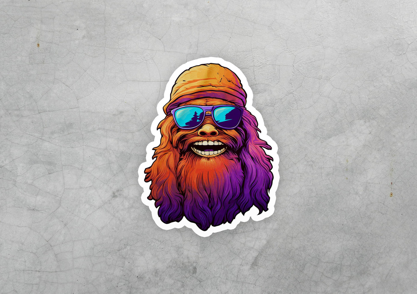 a sticker of a bearded man wearing sunglasses
