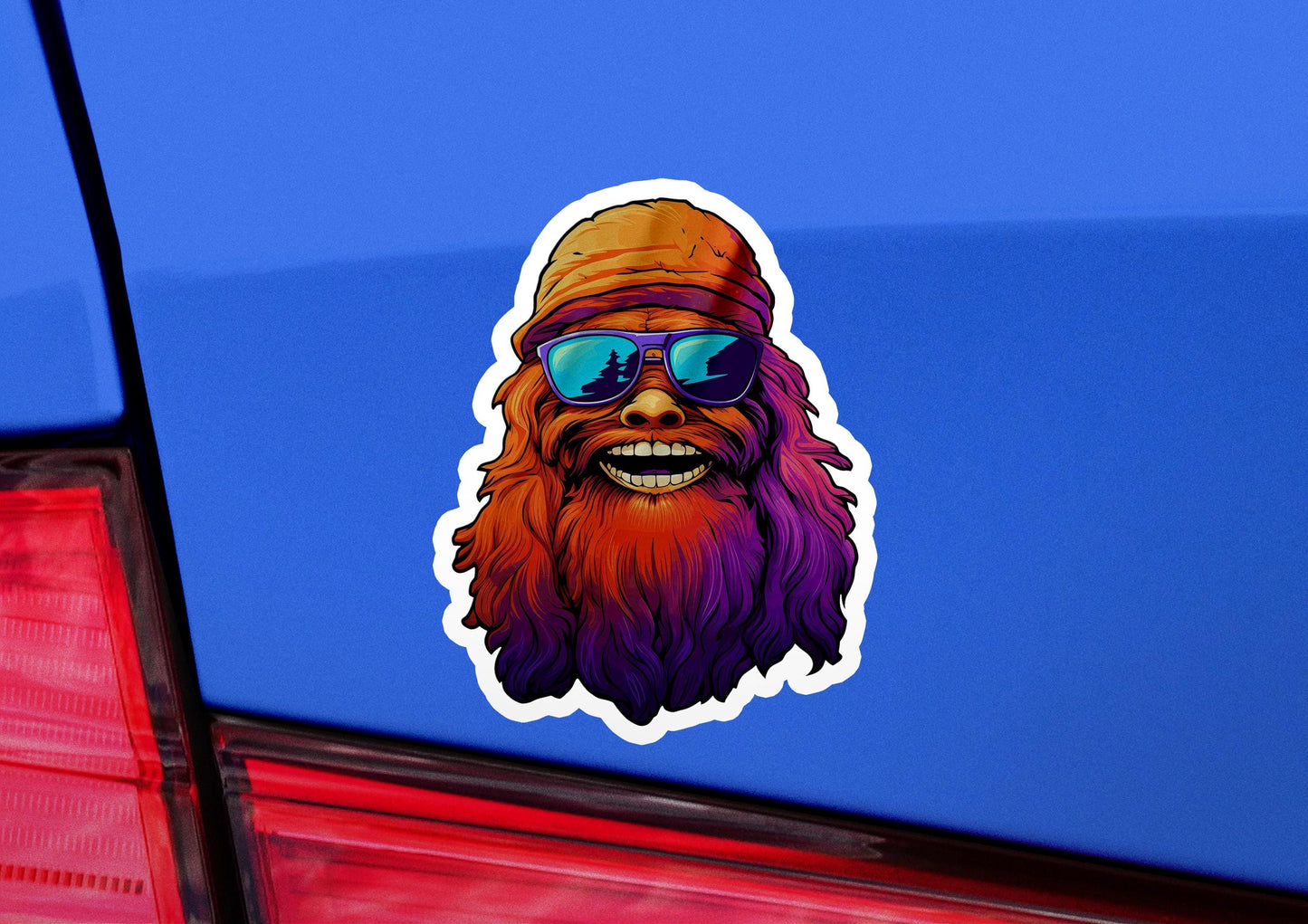a sticker of a bearded man wearing sunglasses