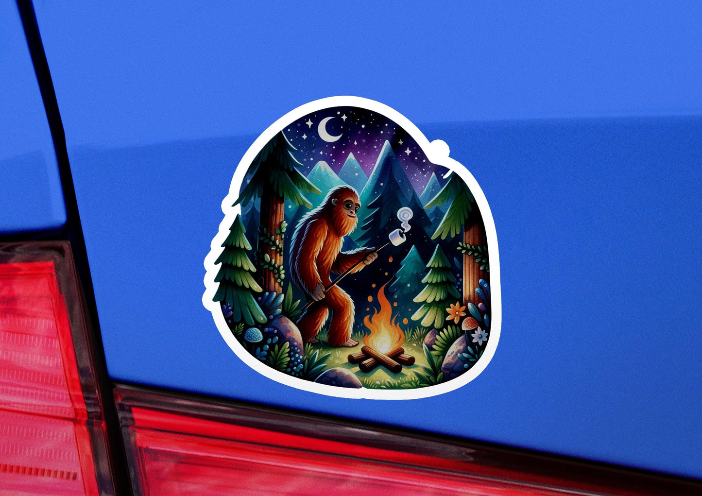 a bigfoot sticker on the back of a car
