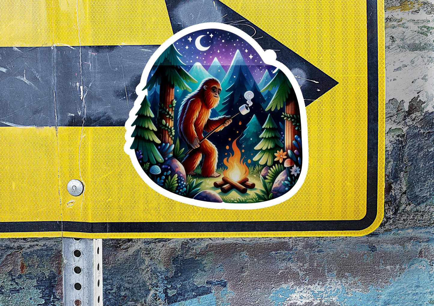 a sticker of a bigfoot in the woods