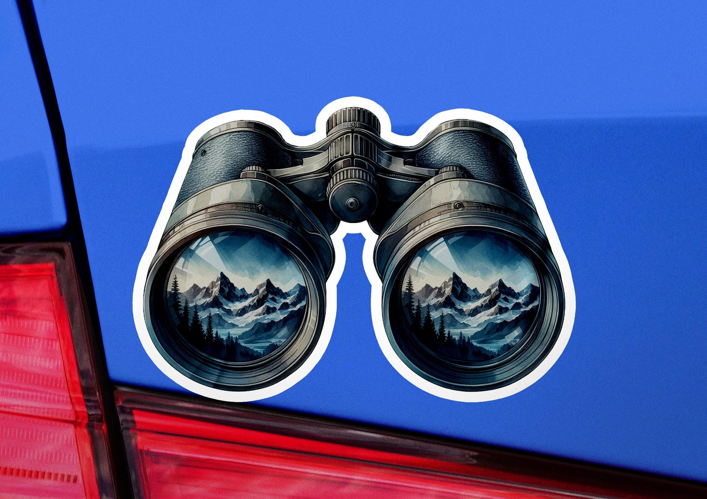 a pair of binoculars sticker on the back of a car