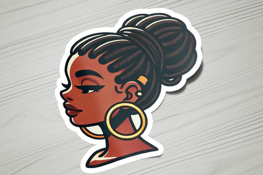 a sticker of a woman's face with large hoop earrings