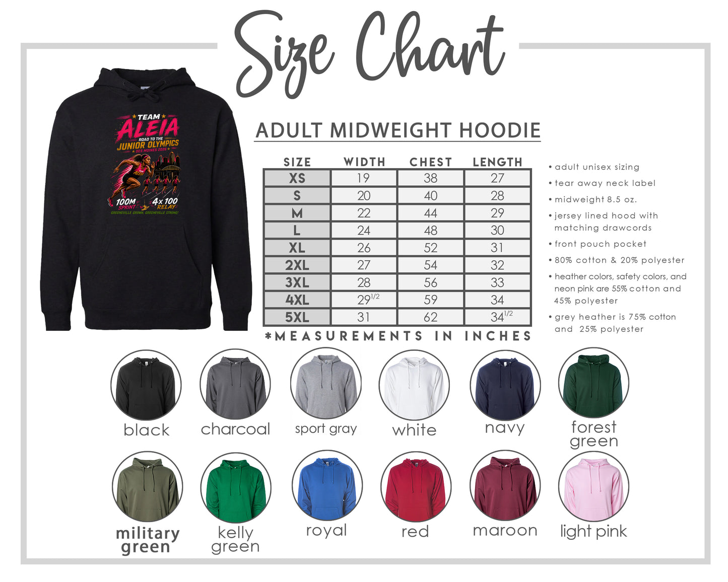 ADULT Team Aleia Full Chest Logo T Shirt | Hoodie | Long Sleeve | Sweatshirt | Crew Neck | Tank Top
