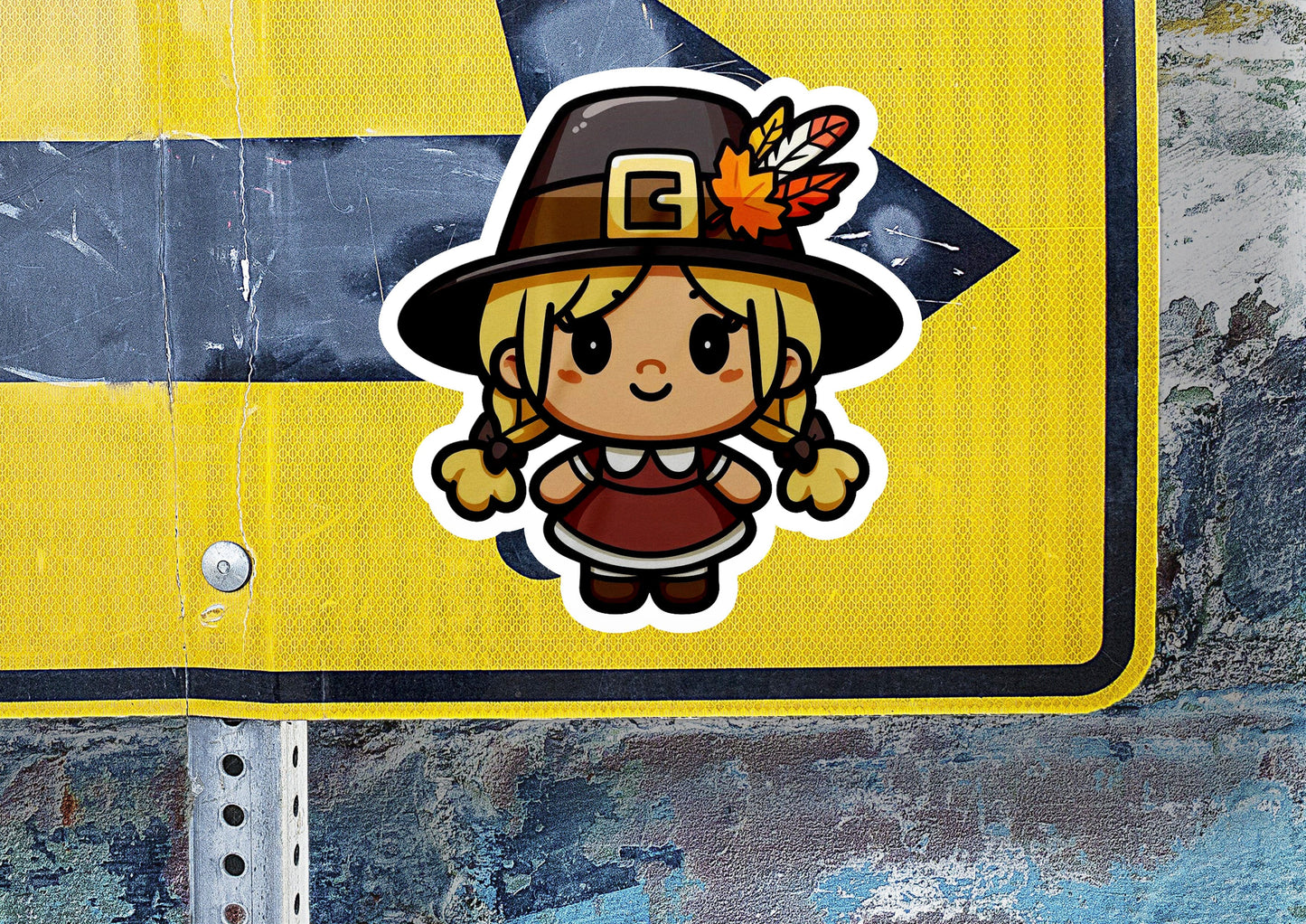 a sticker of a little girl wearing a hat