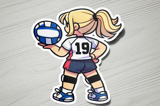 a sticker of a girl holding a volleyball ball