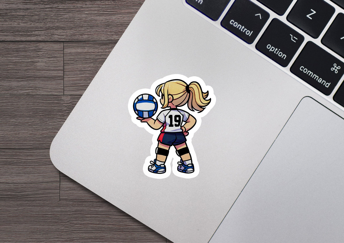 a sticker of a girl holding a volleyball ball