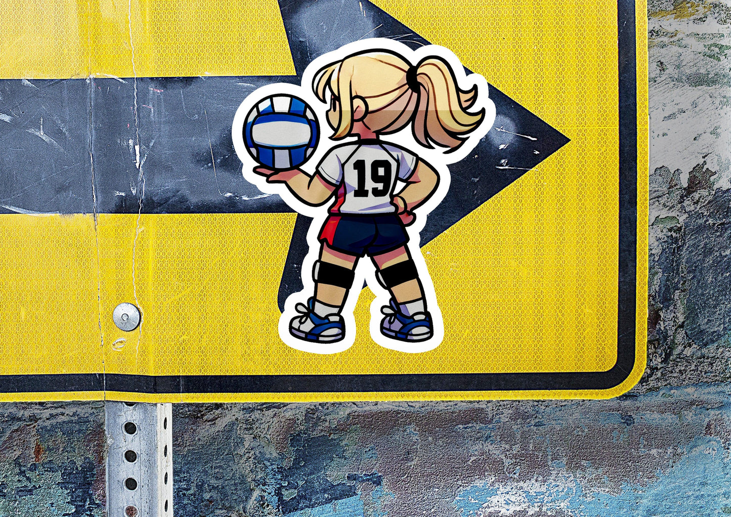 a sticker of a girl holding a volleyball ball