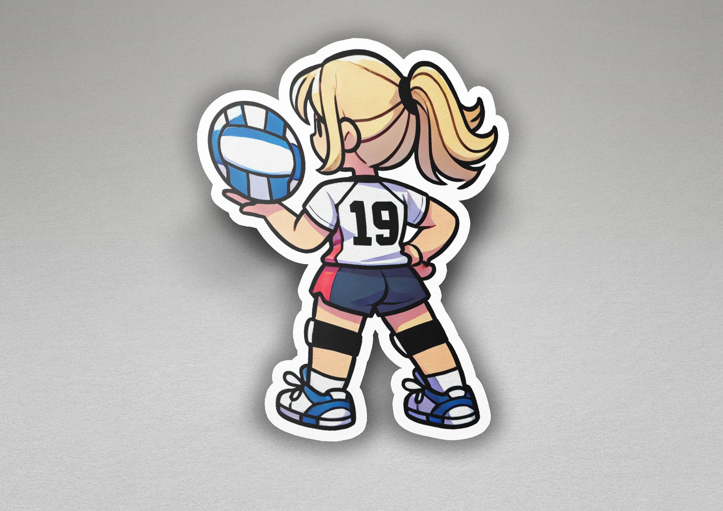 a sticker of a girl holding a volleyball ball