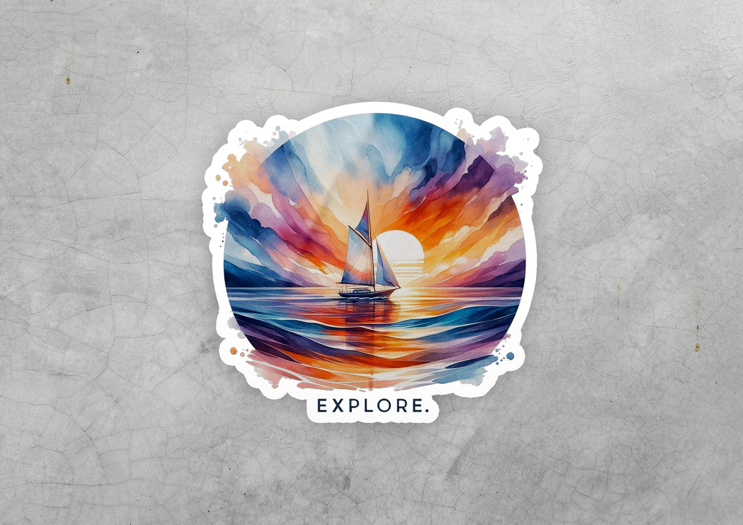 a sticker of a sailboat on a body of water
