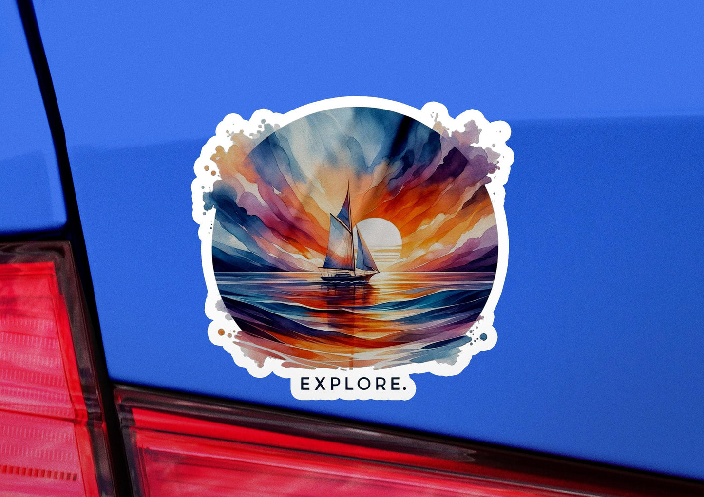 a sticker of a sailboat in the ocean