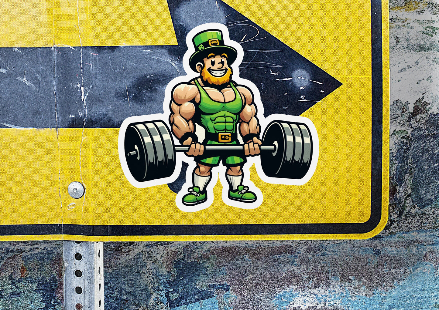 a sticker of a man lifting a barbell