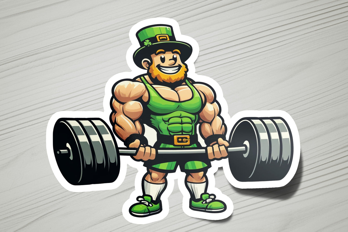 a sticker of a man lifting a barbell