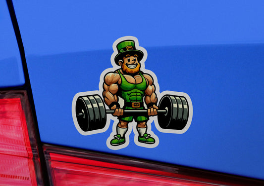 a sticker of a man lifting a barbell