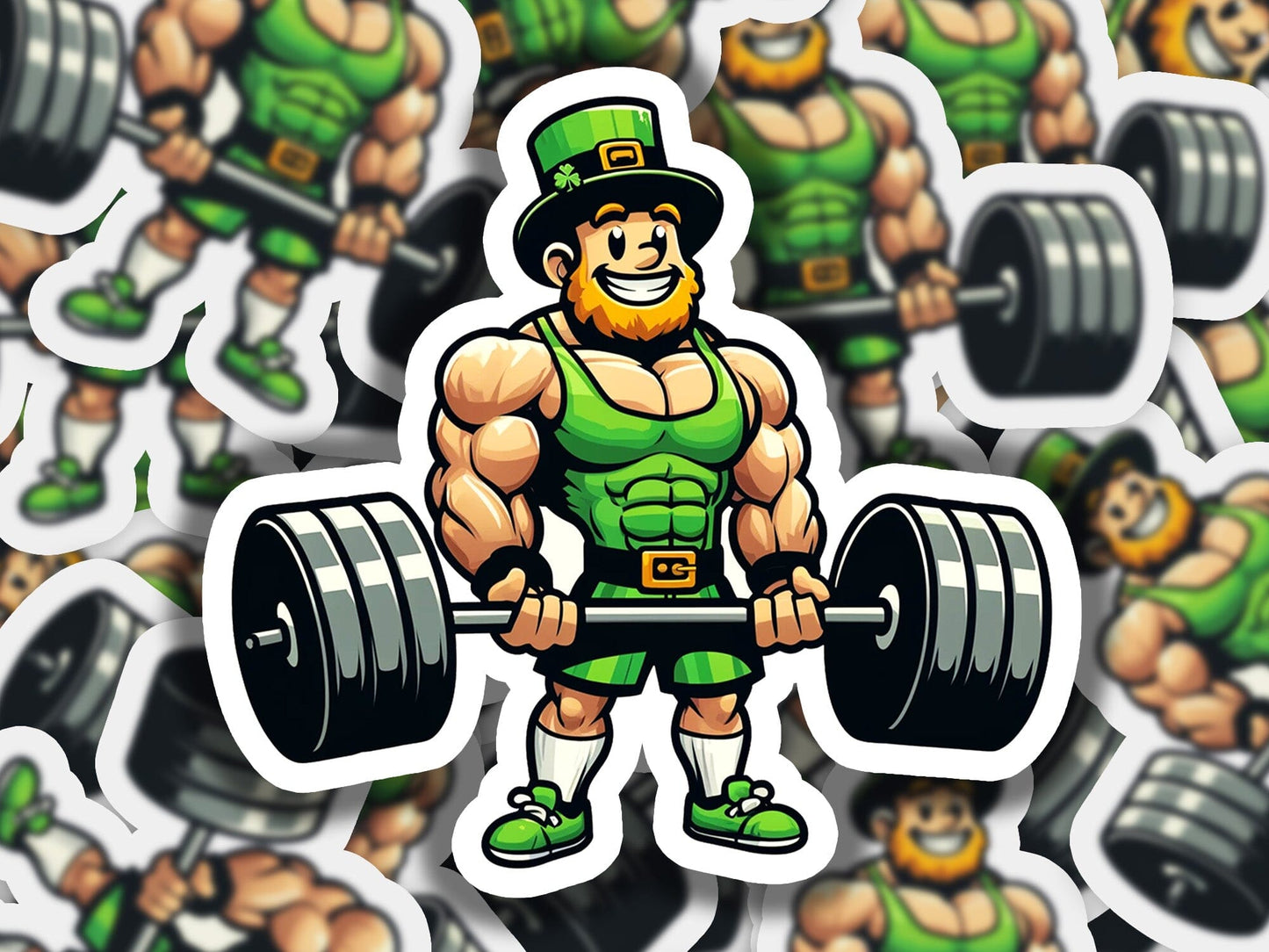 a sticker of a man lifting a barbell