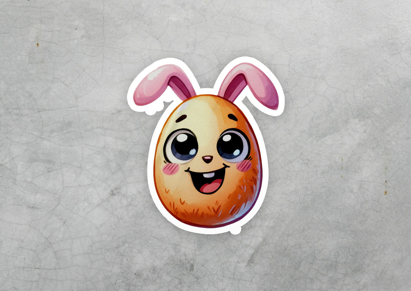 a sticker of a rabbit face on a gray background