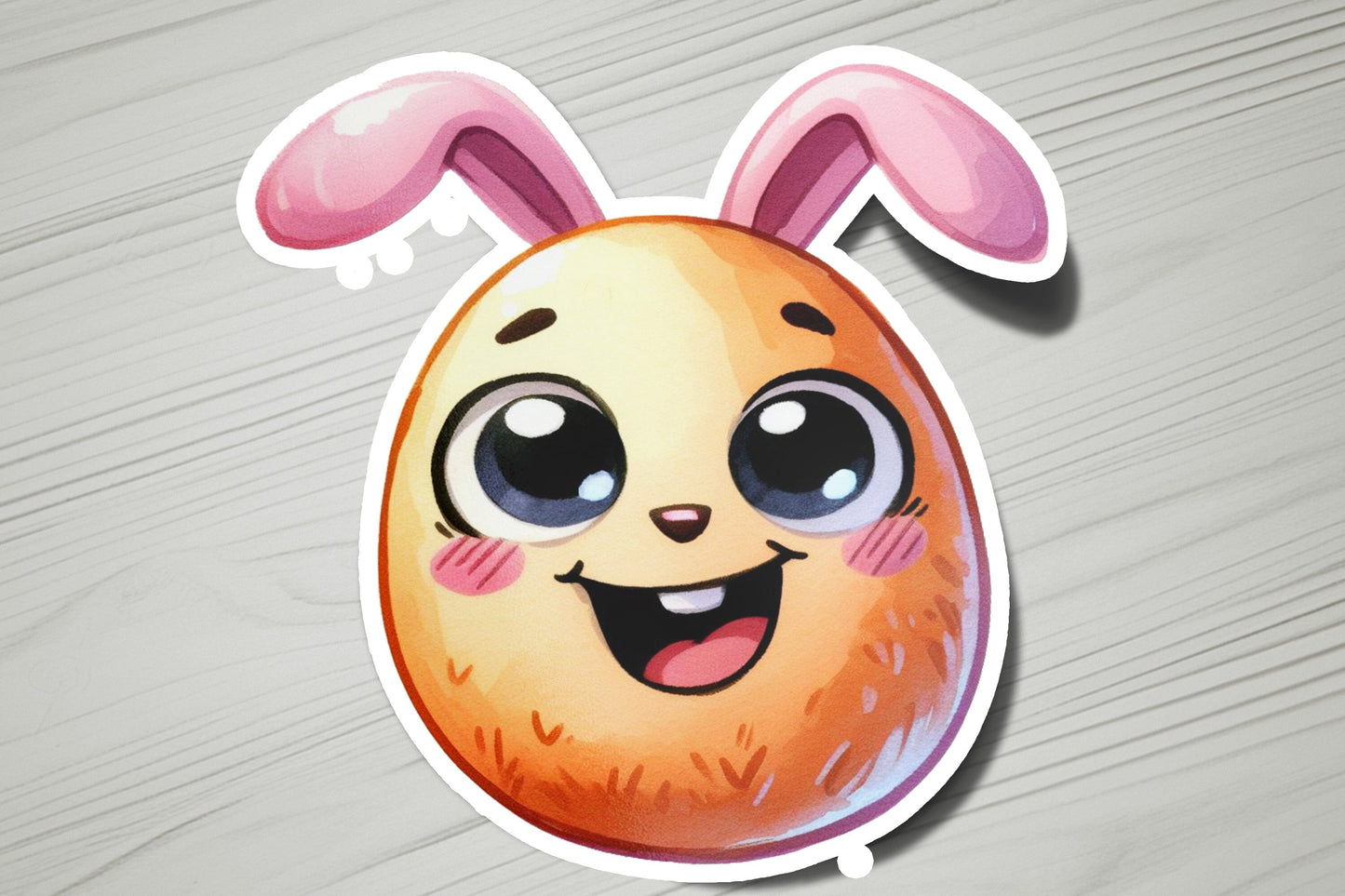 a sticker of an easter egg with a bunny's face