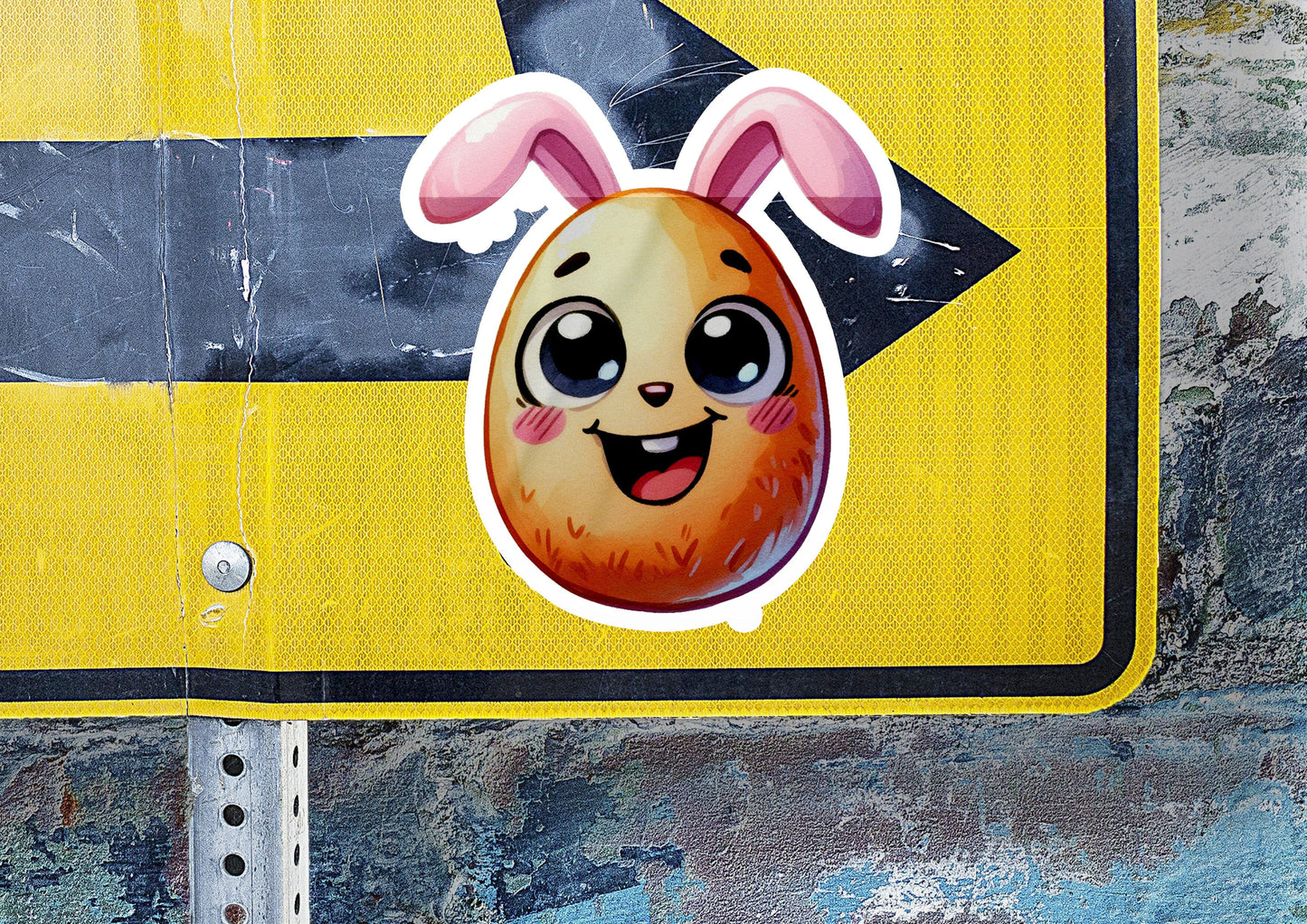 a close up of a street sign with a bunny face