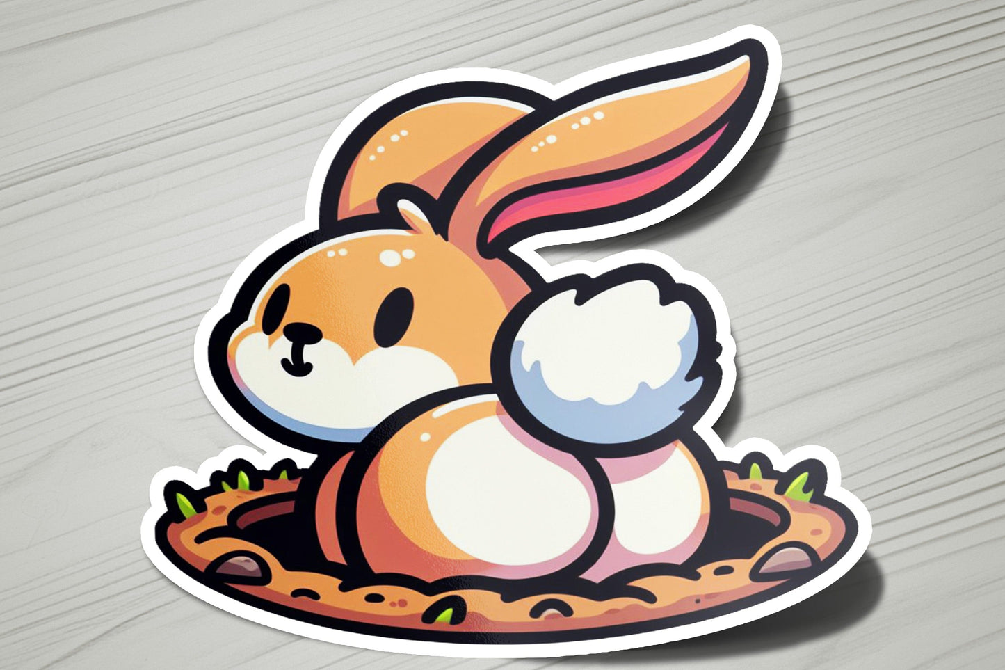a sticker of a rabbit sitting in a nest