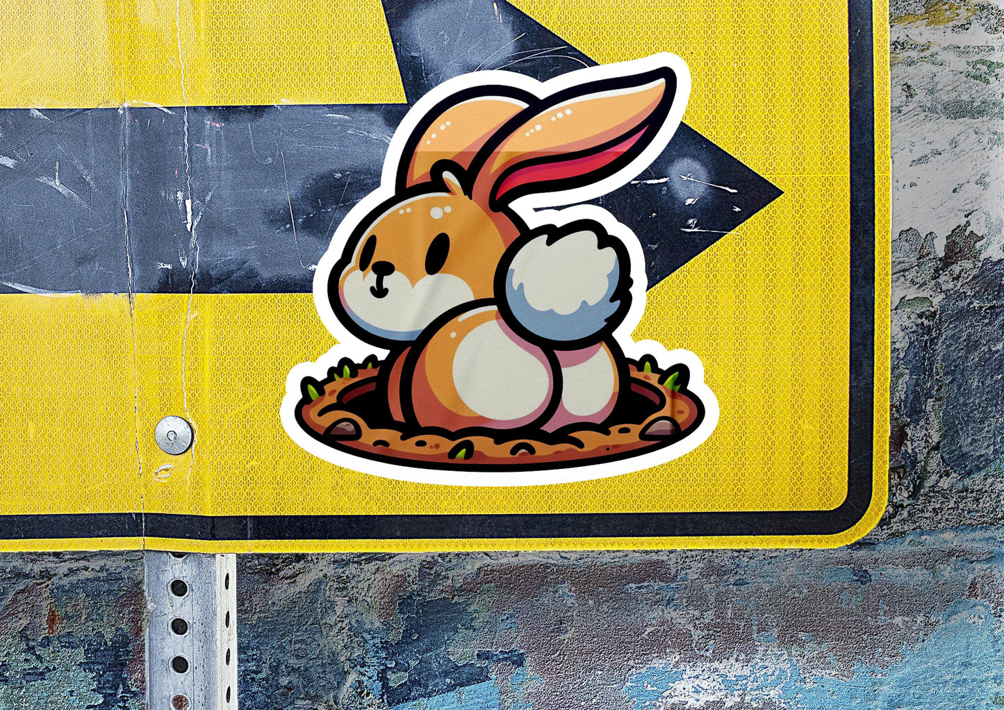 a sticker of a rabbit sitting in a nest