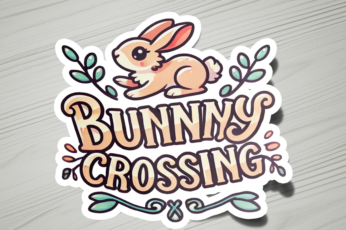 a sticker with the words bunny crossing on it