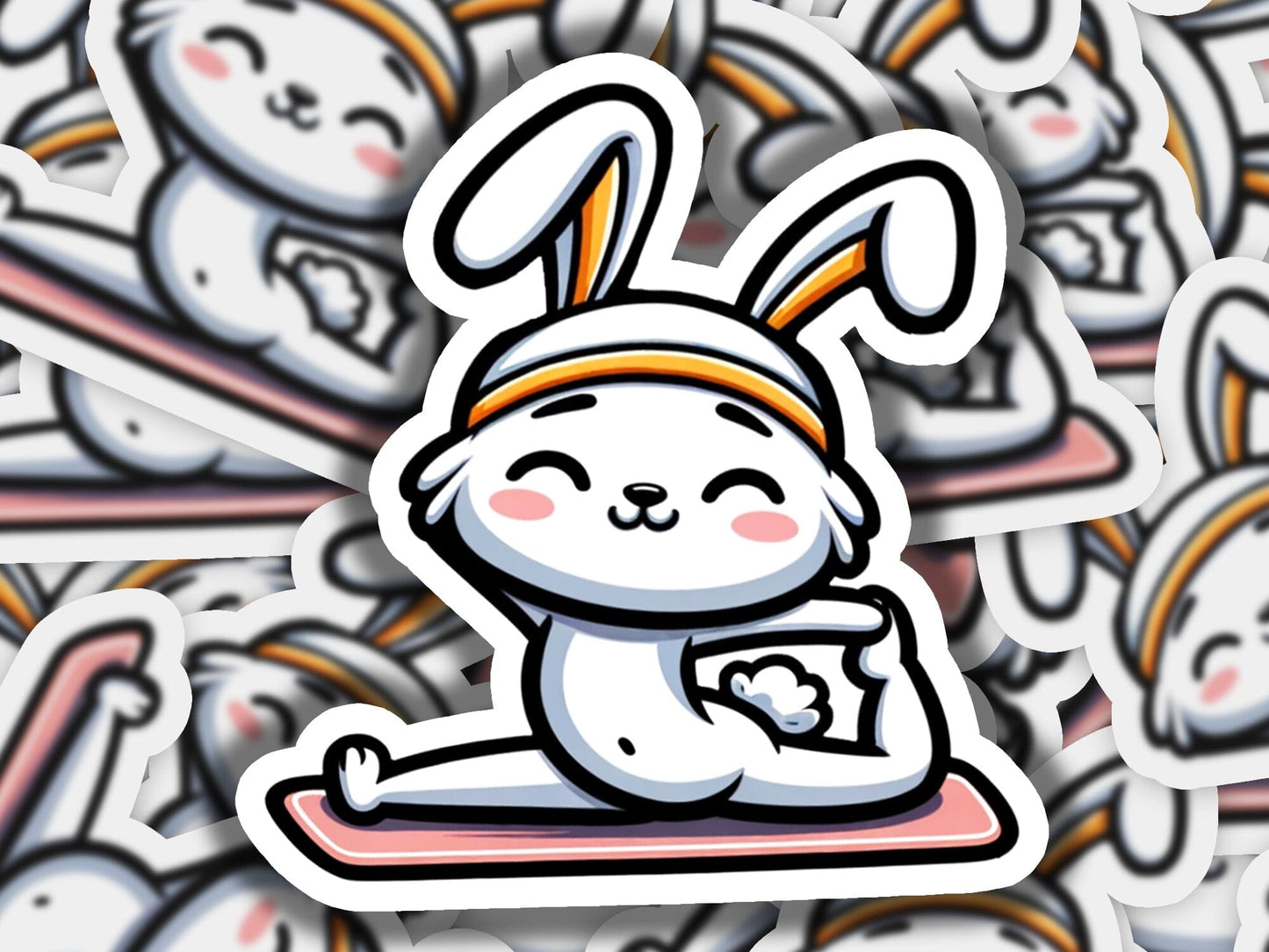 a sticker of a rabbit sitting on top of a skateboard