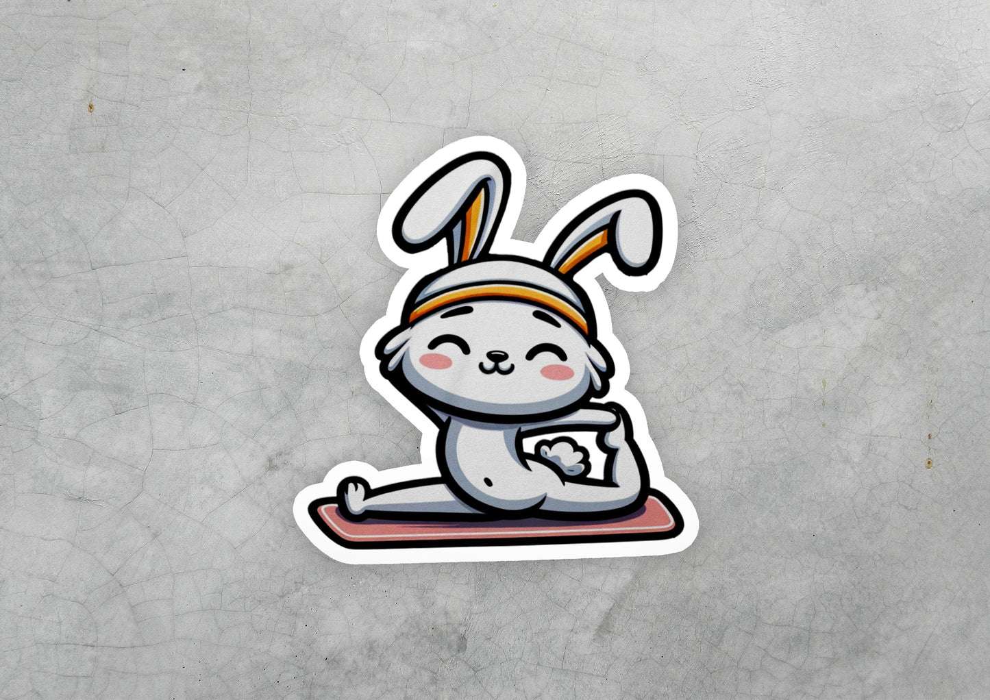 a sticker of a rabbit sitting on a skateboard