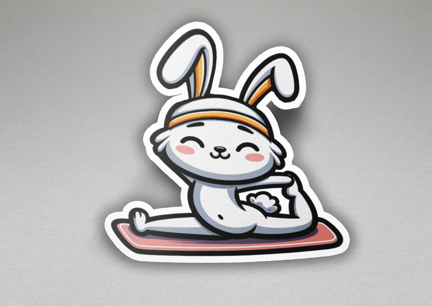 a sticker of a rabbit sitting on a skateboard