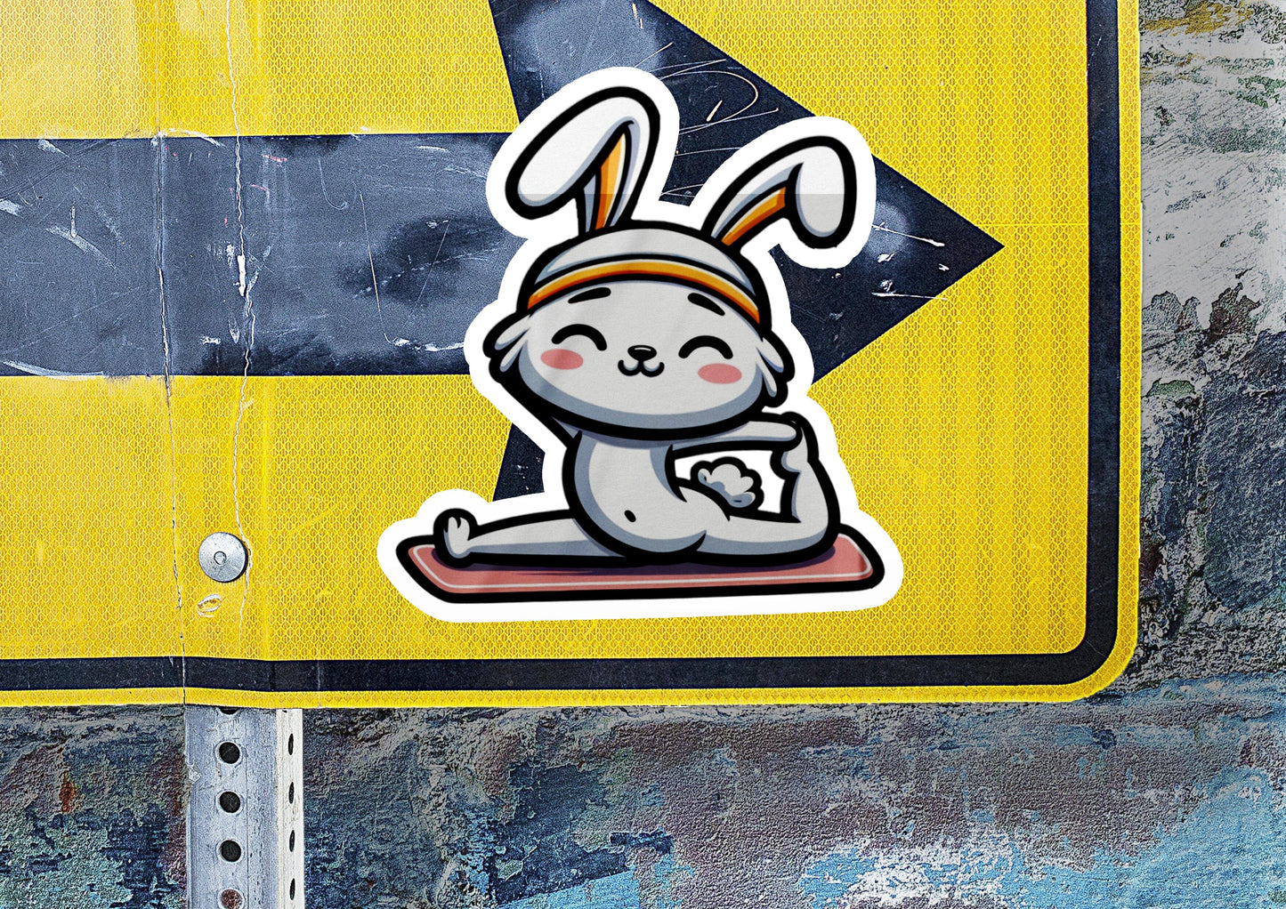 a sticker of a rabbit sitting on a skateboard