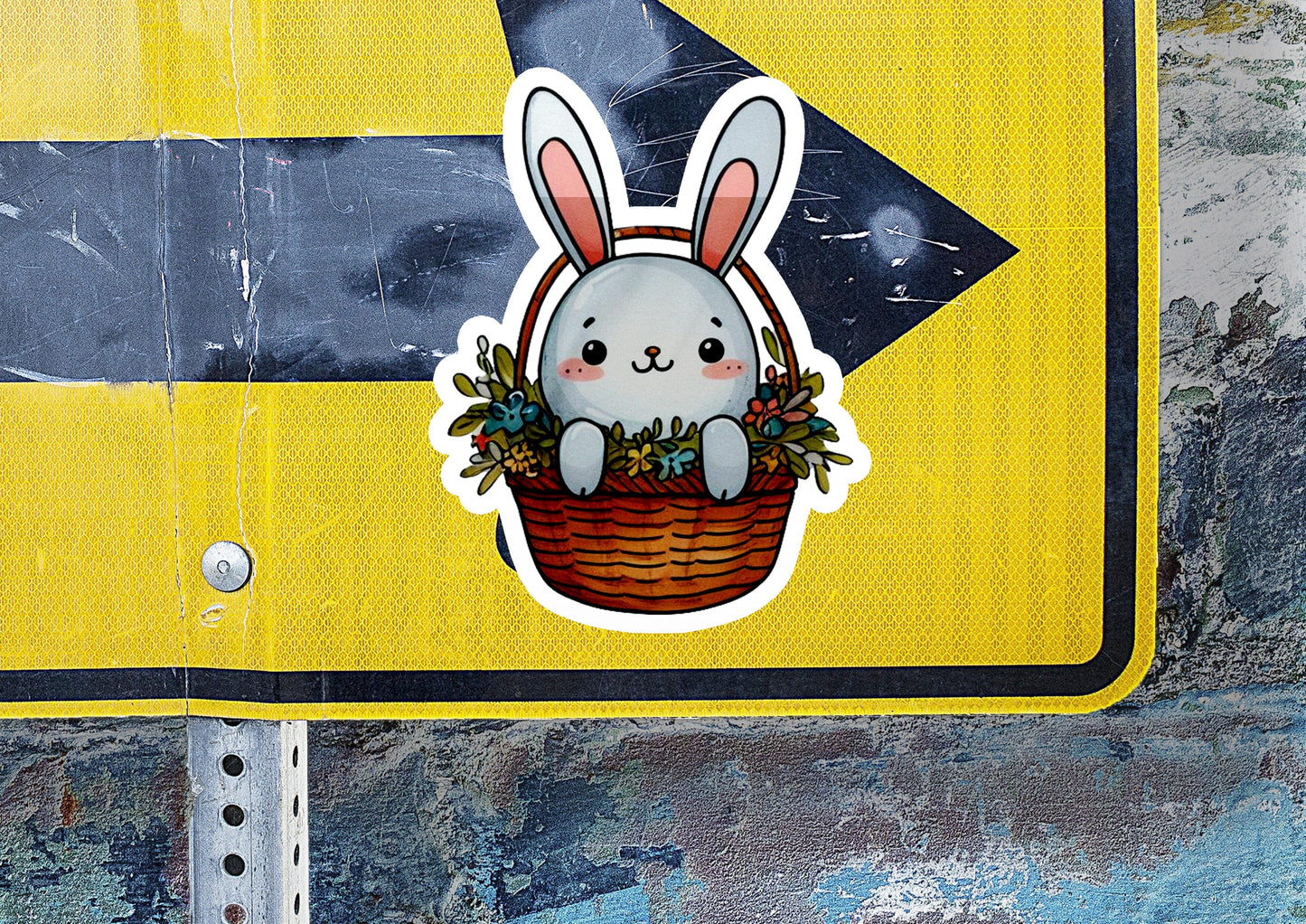 a sticker of a rabbit sitting in a basket