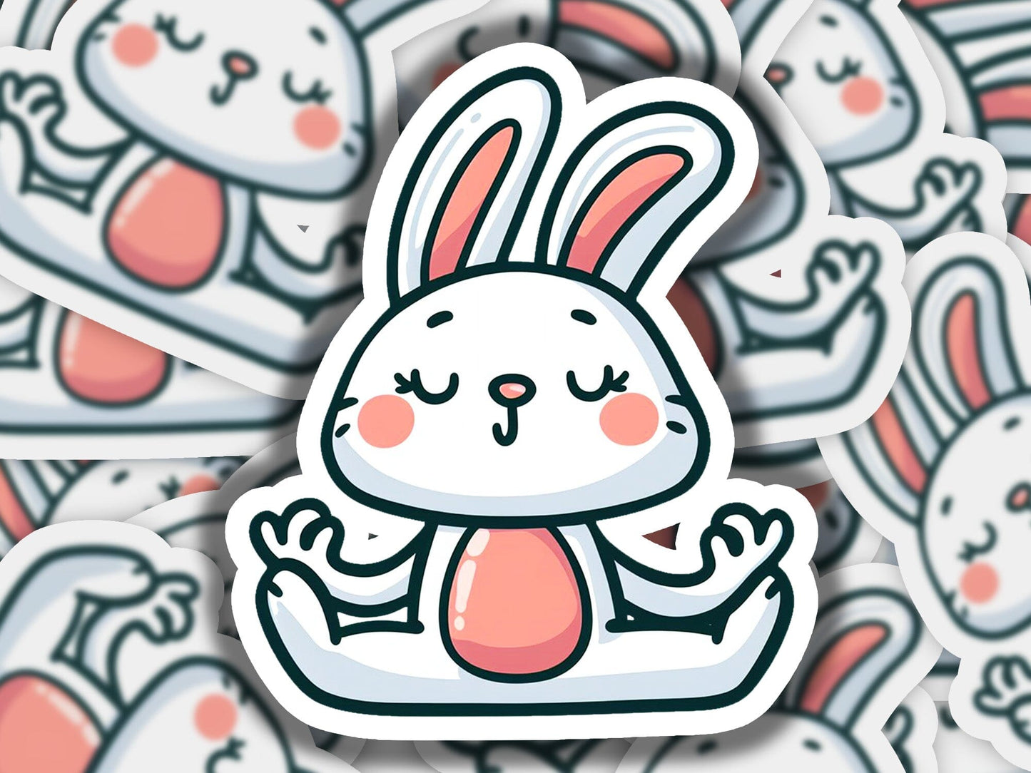 a sticker of a rabbit sitting on top of a pile of stickers