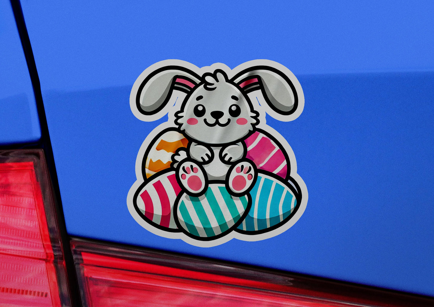 a car with a sticker of a bunny on it