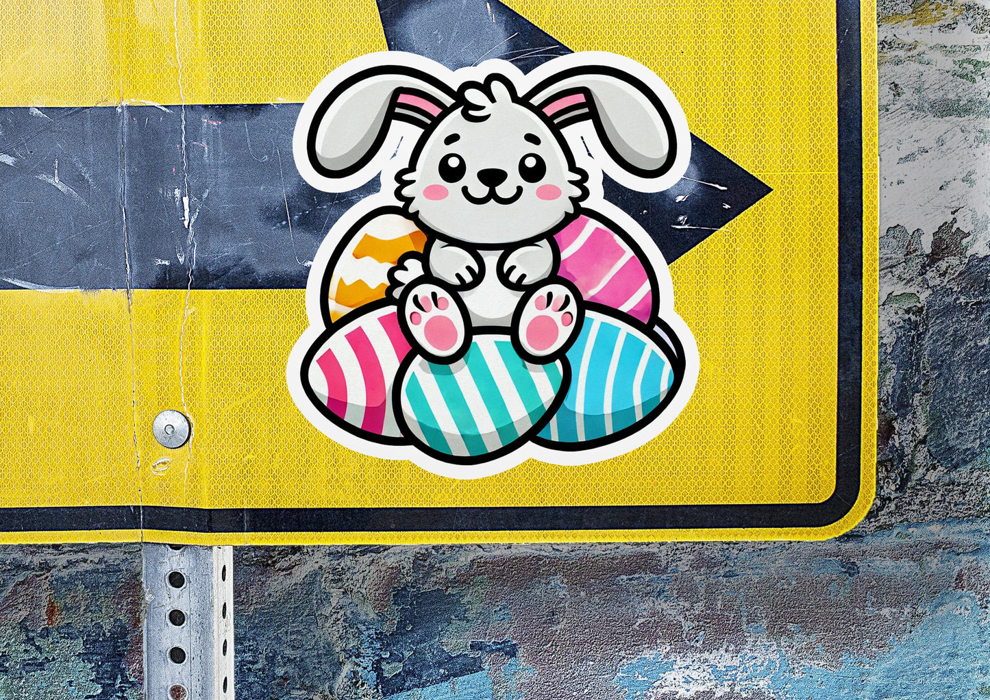 a sticker of a bunny sitting on an easter egg