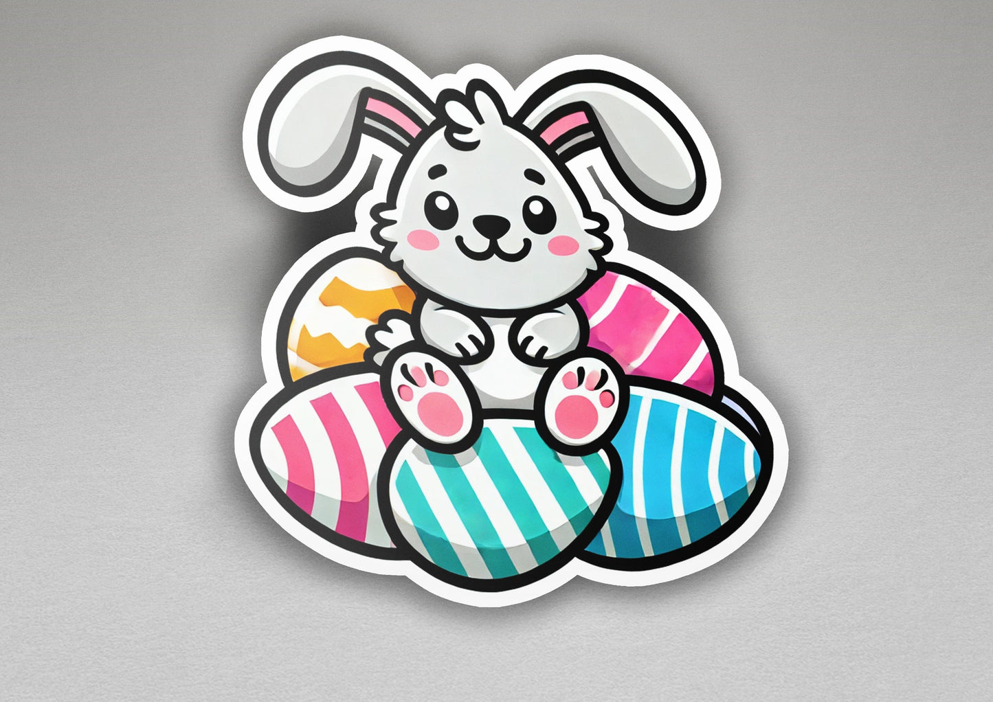 a sticker of a bunny sitting on an easter egg