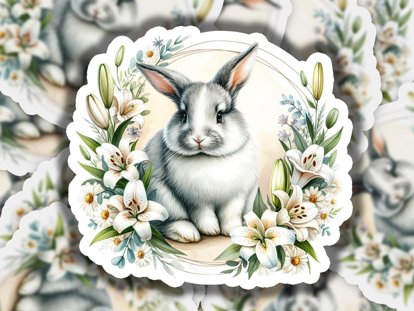 a picture of a rabbit surrounded by flowers