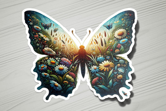 a sticker of a butterfly with flowers on it