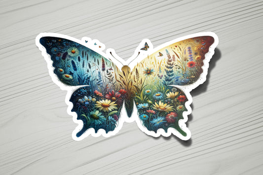 a sticker of a butterfly with flowers on it