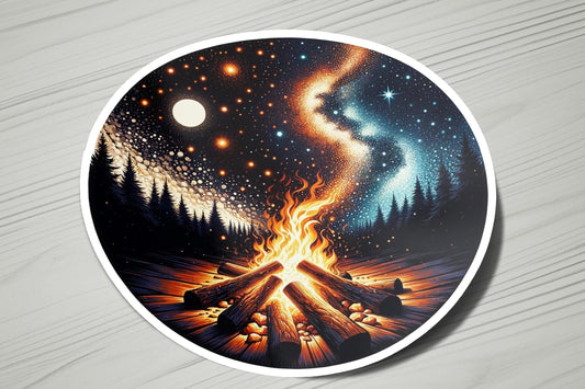 a painting of a campfire in the woods